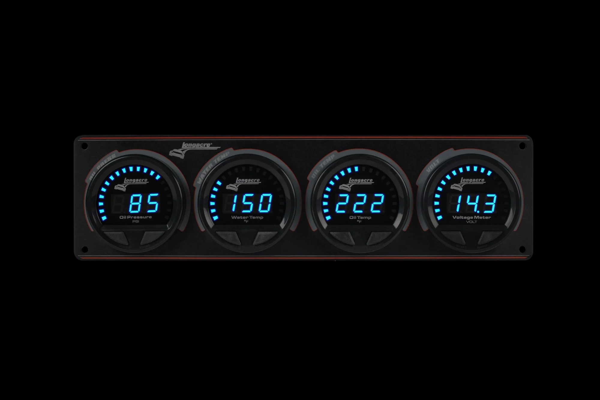 Digital Elite LED Waterproof Gauge Panel from Longacre, 4 Gauge Panel Oil Pressure/Water Temperature/Oil Temperature/Volt - Image 3