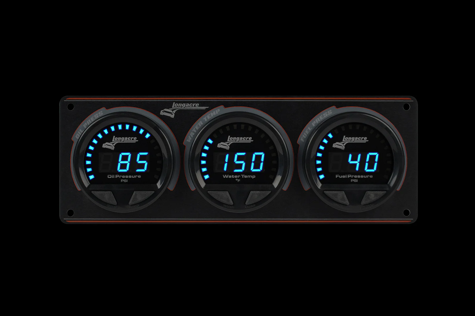 Digital Elite LED Waterproof Gauge Panel, 3 Gauge Oil Pressure/Water Temperature/Fuel Pressure 120psi - Image 2