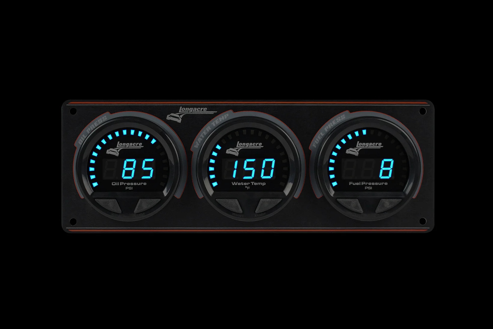 Digital Elite LED Waterproof Gauge Panel, 3 Gauge Oil Pressure/Water Temperature/Fuel Pressure 15psi - Image 2