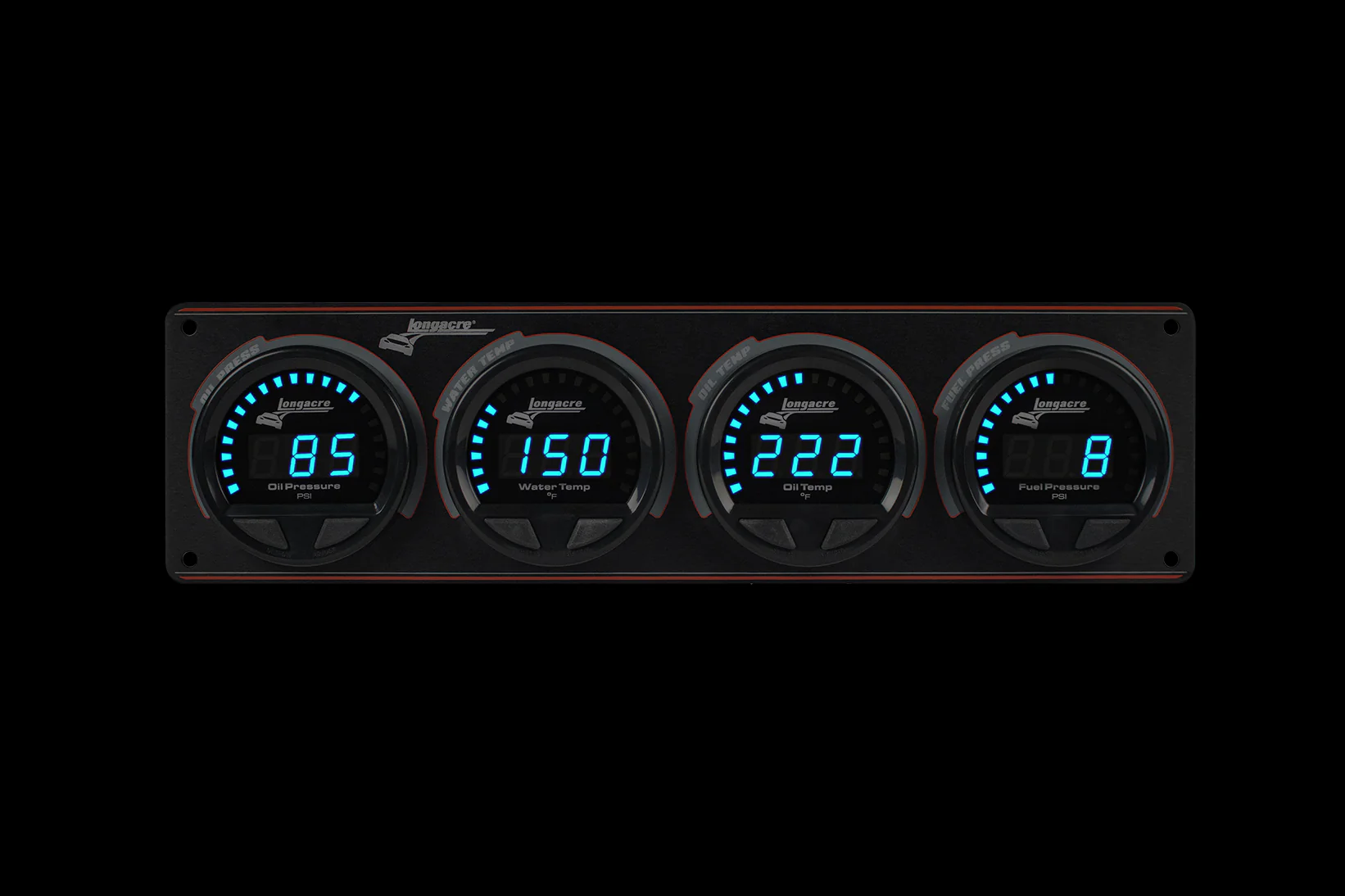 Digital Elite LED Waterproof Gauge Panel, 4 Gauge Oil Pressure/Water Temperature/Oil Temperature/Fuel Pressure 15psi - Image 2